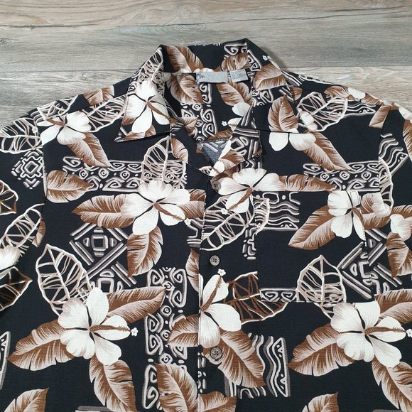 Island Shores Mens Large Short Sleeve Shirt Hawaiian Floral Vacation Beach Poly - Picture 3 of 8